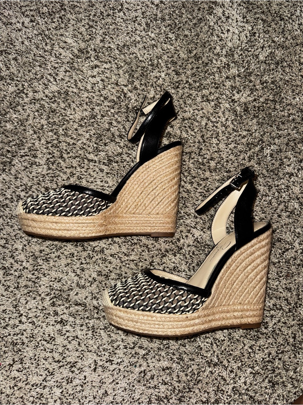 Jessica Simpson Black and Natural Woven Wedge Sandals - Picture 4 of 5
